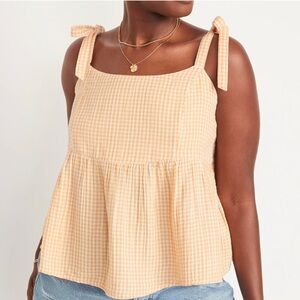 Old Navy Gingham Tank Top Large Orange White Babydoll Cottagecore 100% Cotton